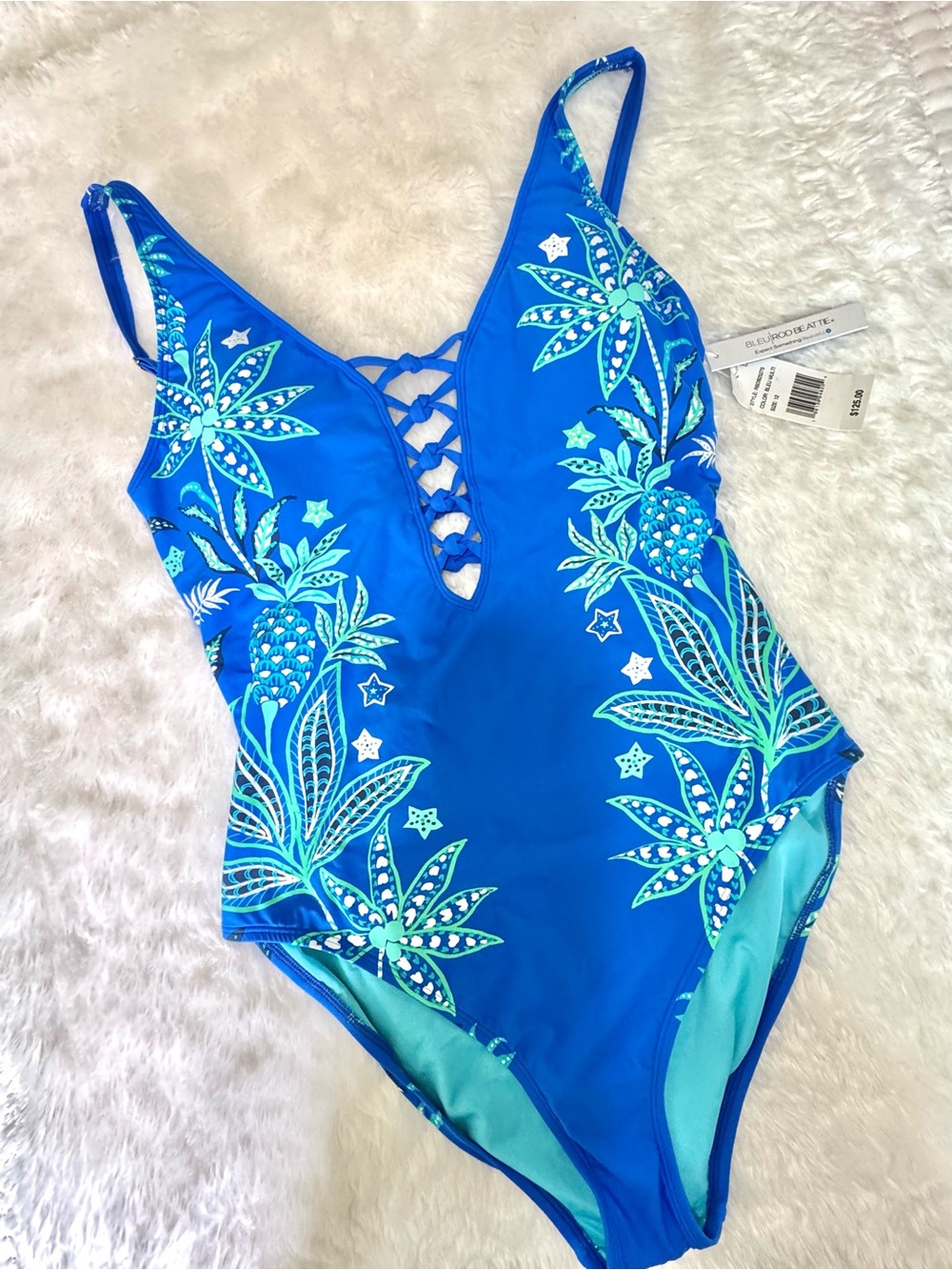 NWT Bleu Rod Beattie Desert Bloom Lace Down One Piece Swimsuit 12